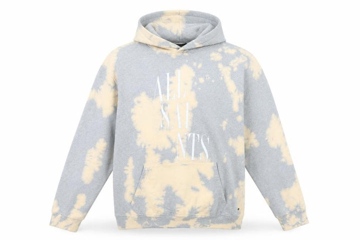 AllSaints Men's Grey Beige Tie-Dye Hoodie Large Cotton Pullover