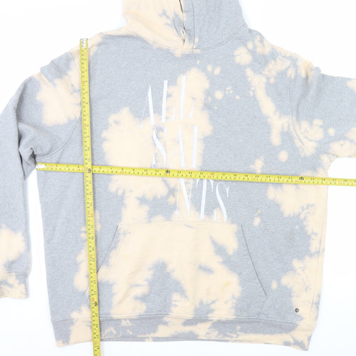 AllSaints Men's Grey Beige Tie-Dye Hoodie Large Cotton Pullover
