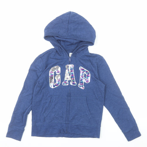 GAP Girls Blue Sequin Logo Full Zip Hoodie 10-11 Years