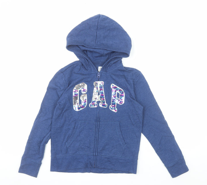 GAP Girls Blue Sequin Logo Full Zip Hoodie 10-11 Years