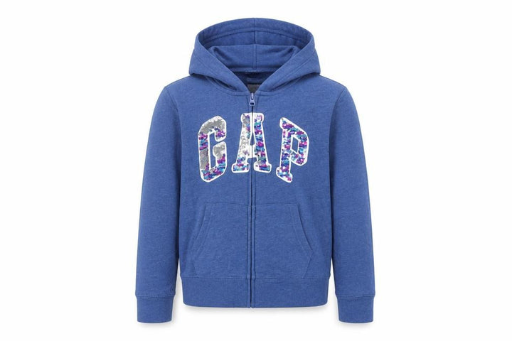 Gap Girls Blue Sequin Logo Full Zip Hoodie 10-11 Years