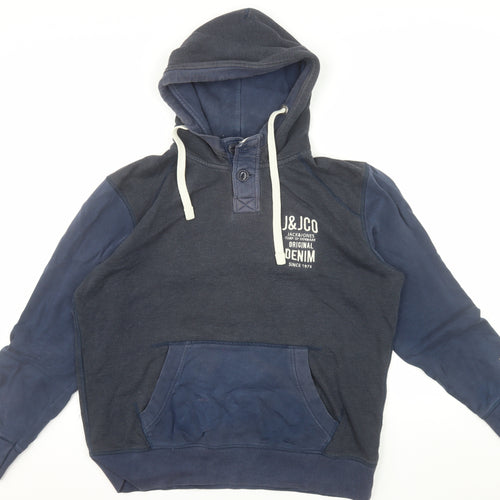 Jack & Jones Men's Blue Henley Hoodie Medium Fleece Pullover