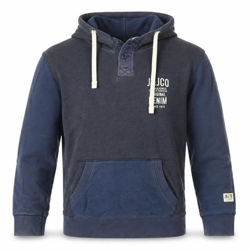 Jack & Jones Men's Blue Henley Hoodie Medium Fleece Pullover