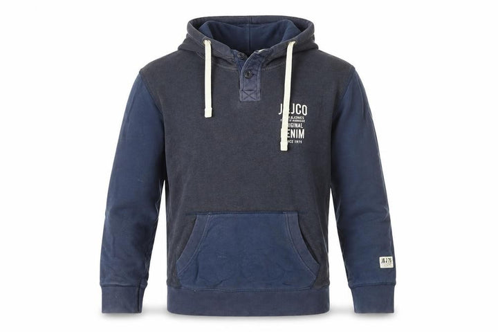 Jack & Jones Men's Blue Henley Hoodie Medium Fleece Pullover