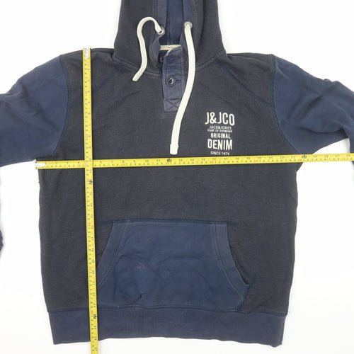 Jack & Jones Men's Blue Henley Hoodie Medium Fleece Pullover