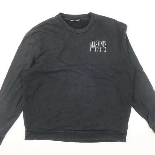 AllSaints Men's Black Logo Sweatshirt XL Crew Neck Cotton