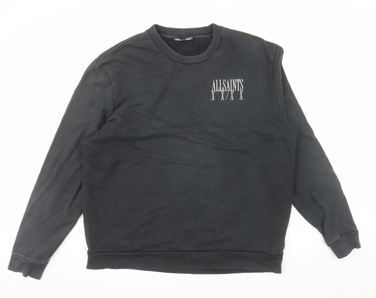 AllSaints Men's Black Logo Sweatshirt XL Crew Neck Cotton