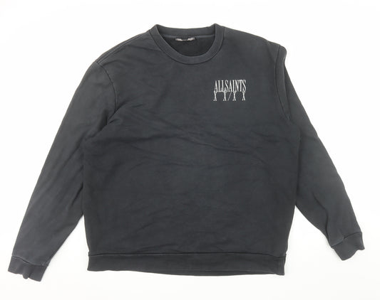 AllSaints Men's Black Logo Sweatshirt XL Crew Neck Cotton