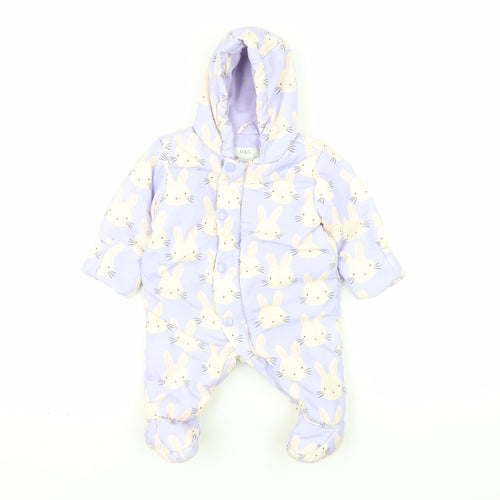 Marks and Spencer Unisex Baby Purple Bunny Hooded Coverall 0-3 Months