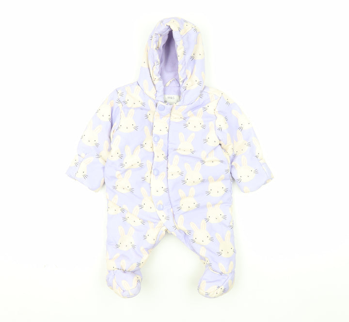 Marks and Spencer Unisex Baby Purple Bunny Hooded Coverall 0-3 Months
