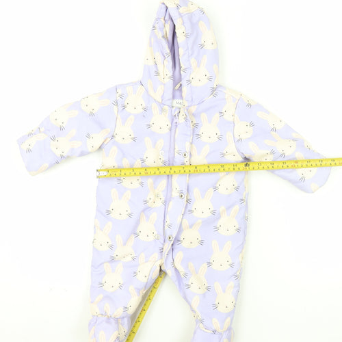 Marks and Spencer Unisex Baby Purple Bunny Hooded Coverall 0-3 Months