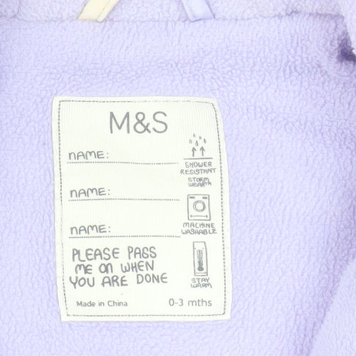 Marks and Spencer Unisex Baby Purple Bunny Hooded Coverall 0-3 Months