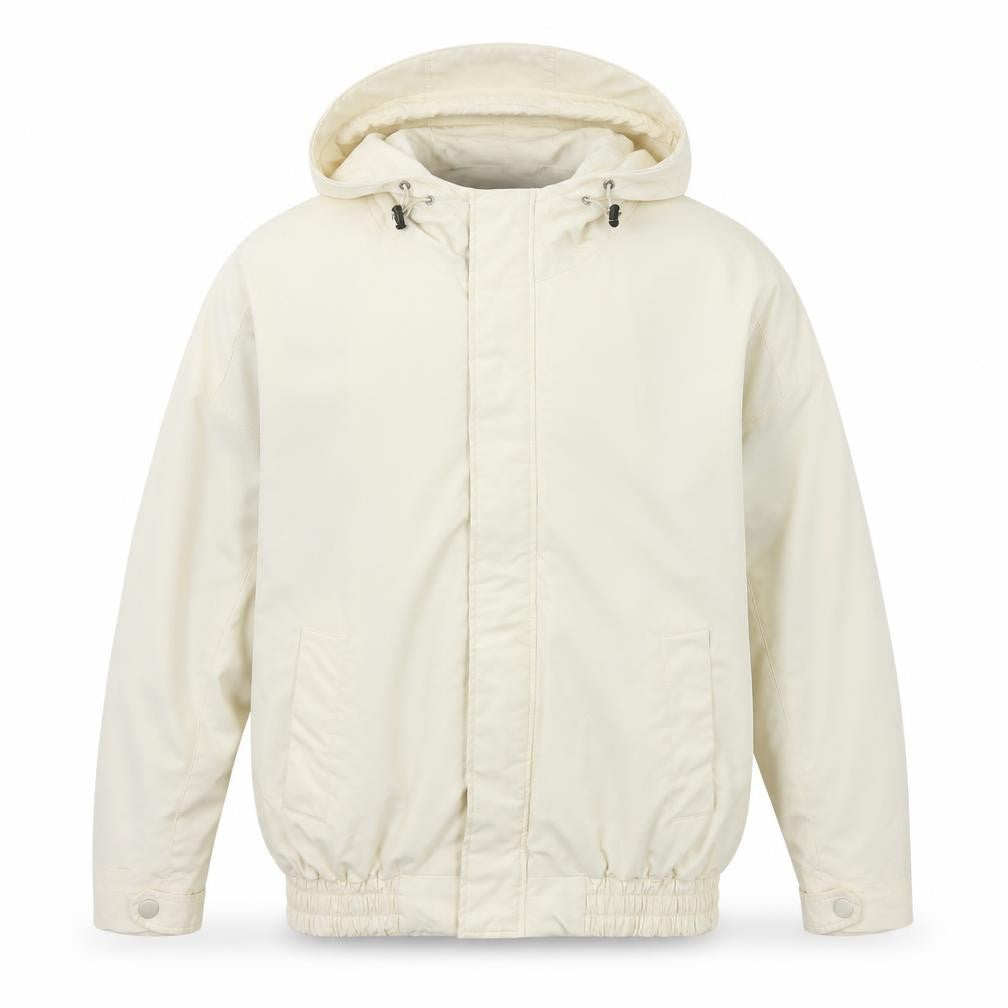 Front view of William Look Men's Ivory Hooded Water Resistant Jacket, size M