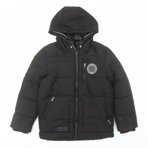 F&F Boys Black Hooded Puffer Jacket 9-10 Years Winter Warm Coat