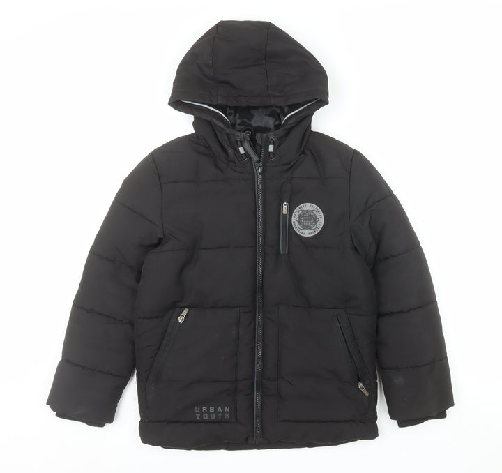 F&F Boys Black Hooded Puffer Jacket 9-10 Years Winter Warm Coat