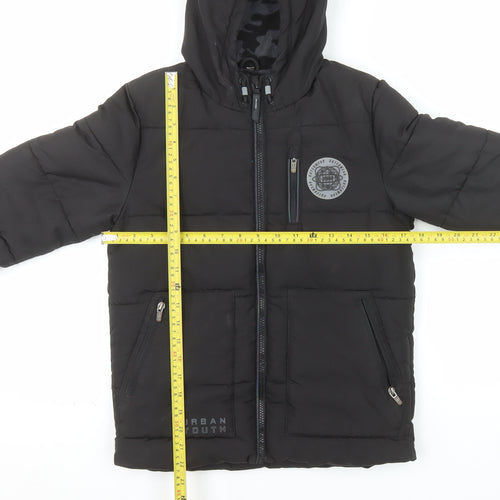 F&F Boys Black Hooded Puffer Jacket 9-10 Years Winter Warm Coat