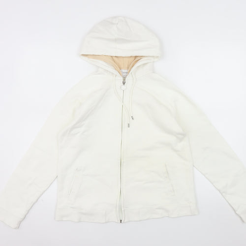 Next Women White Full Zip Hoodie UK 14 Cotton Casual Sweatshirt