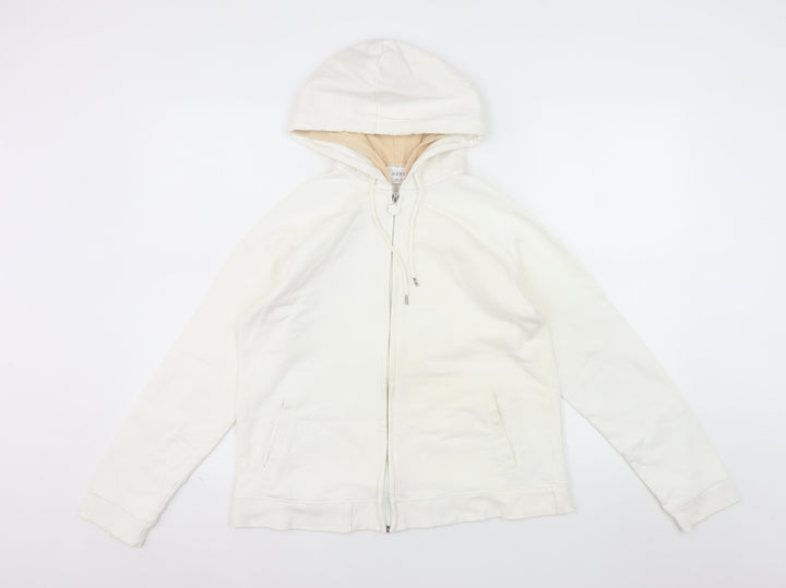 Next Women White Full Zip Hoodie UK 14 Cotton Casual Sweatshirt