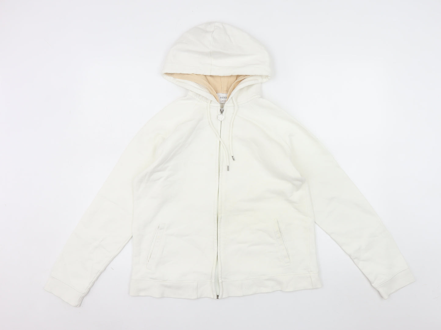 Next Women White Full Zip Hoodie UK 14 Cotton Casual Sweatshirt
