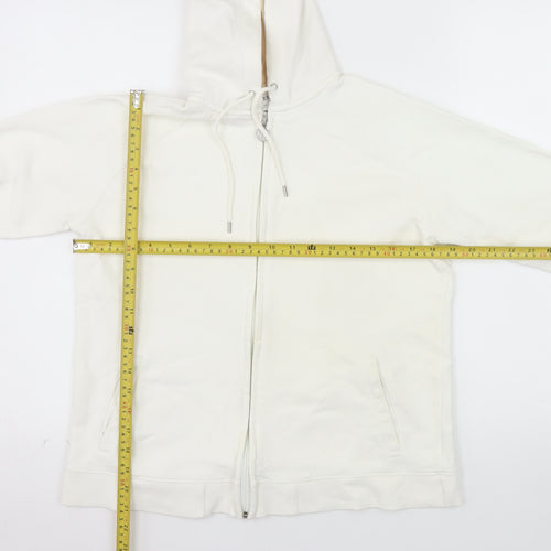Next Women White Full Zip Hoodie UK 14 Cotton Casual Sweatshirt