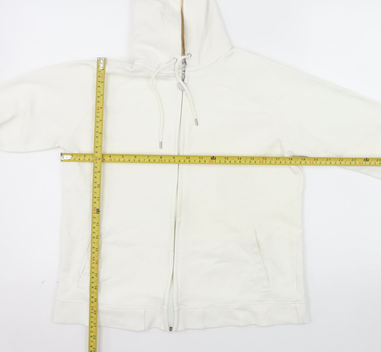 Next Women White Full Zip Hoodie UK 14 Cotton Casual Sweatshirt