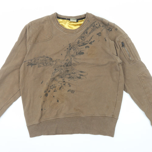 Criminal Mens Brown XL Graphic Military Pullover Sweatshirt
