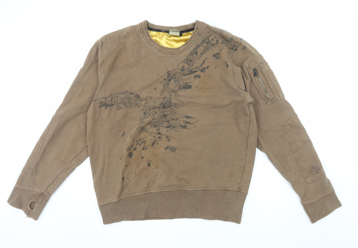 Criminal Mens Brown XL Graphic Military Pullover Sweatshirt