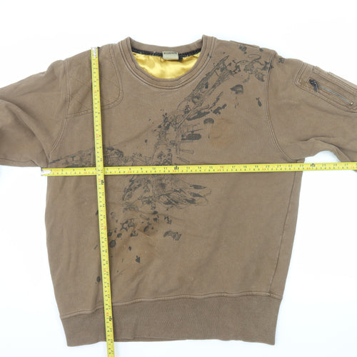 Criminal Mens Brown XL Graphic Military Pullover Sweatshirt
