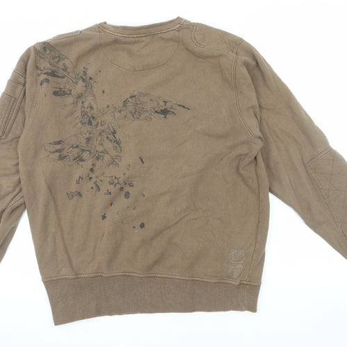 Criminal Mens Brown XL Graphic Military Pullover Sweatshirt