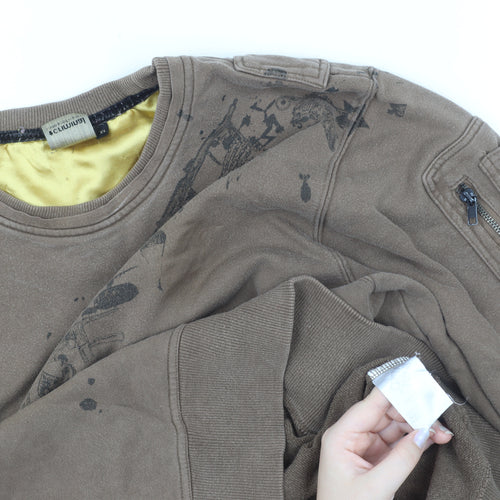Criminal Mens Brown XL Graphic Military Pullover Sweatshirt