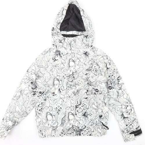 Billabong Womens XS White Floral Ski Jacket Hooded Waterproof
