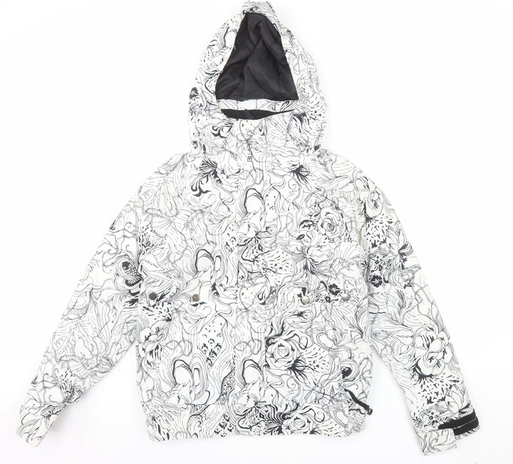 Billabong Womens XS White Floral Ski Jacket Hooded Waterproof