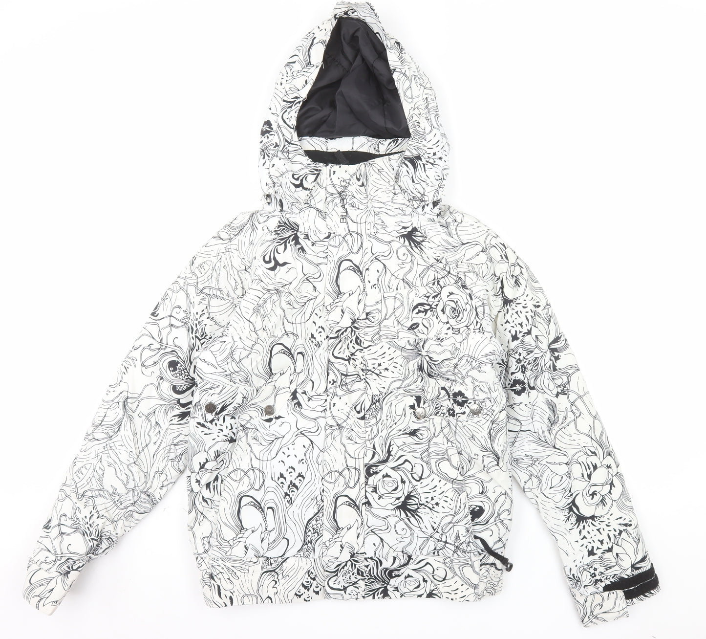 Billabong Womens XS White Floral Ski Jacket Hooded Waterproof