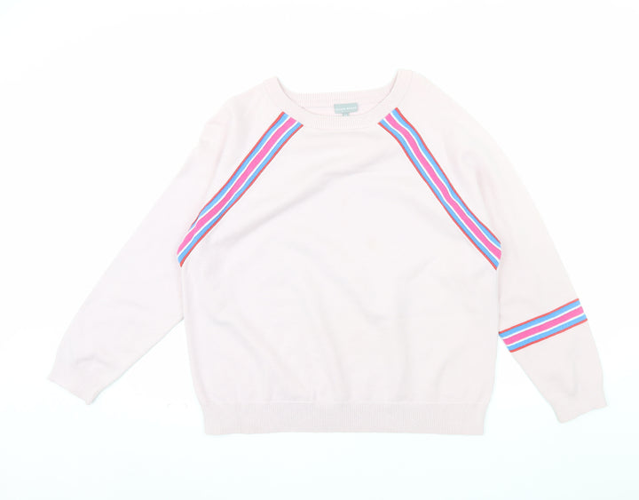Oliver Bonas Women’s Pink Striped Crew Neck Jumper Size 16