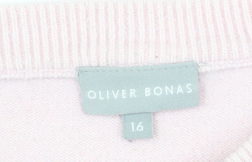 Oliver Bonas Women’s Pink Striped Crew Neck Jumper Size 16