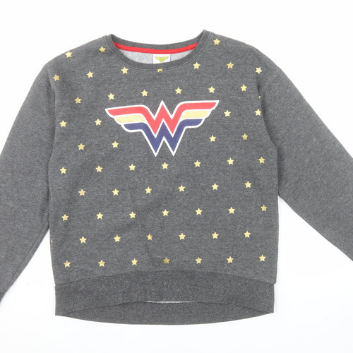 Wonder Woman Girls Grey Sweatshirt Size 14 Star Print Cotton Blend
