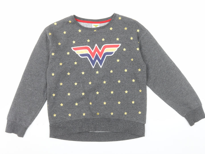 Wonder Woman Girls Grey Sweatshirt Size 14 Star Print Cotton Blend