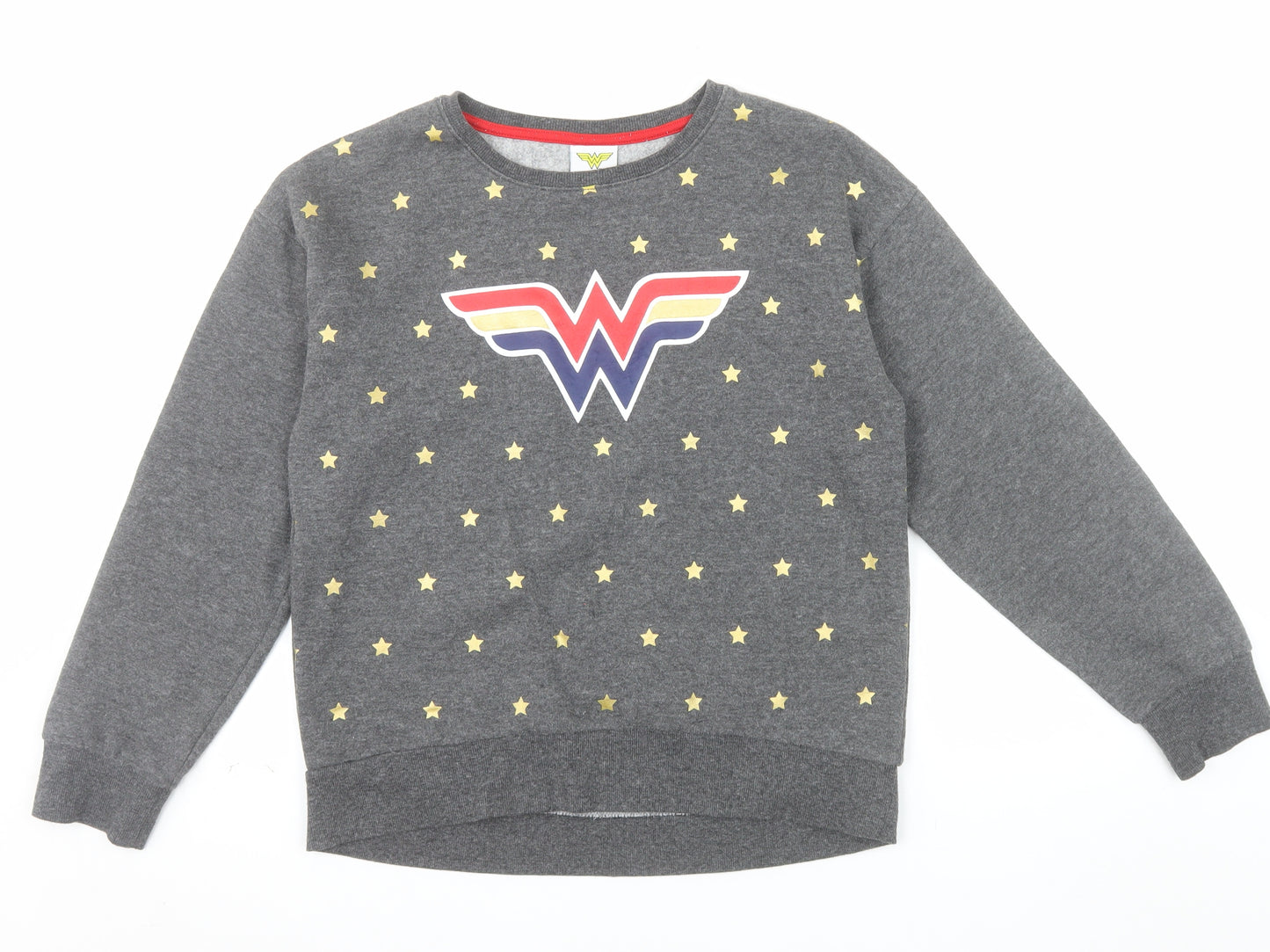 Wonder Woman Girls Grey Sweatshirt Size 14 Star Print Cotton Blend