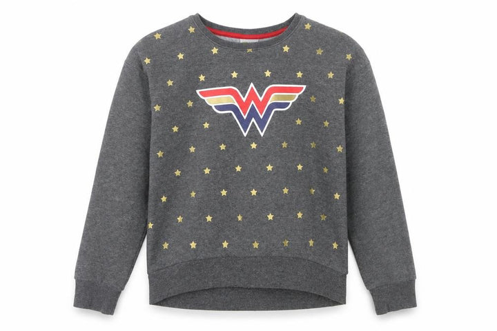 Wonder Woman Girls Grey Sweatshirt Size 14 Star Print Cotton Blend