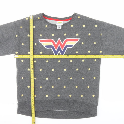 Wonder Woman Girls Grey Sweatshirt Size 14 Star Print Cotton Blend