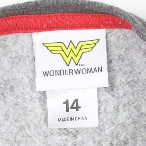 Wonder Woman Girls Grey Sweatshirt Size 14 Star Print Cotton Blend