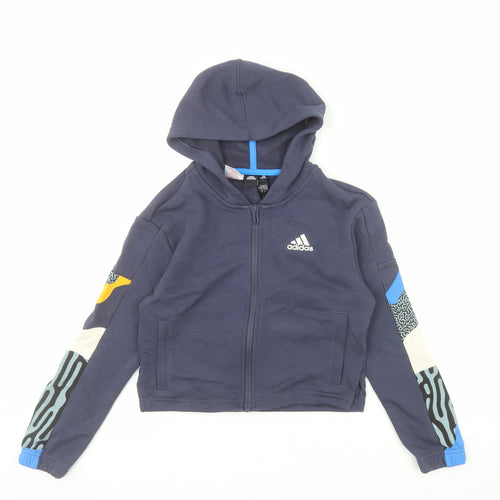 Adidas Girls Blue Full Zip Hoodie 9-10 Years Hooded Sports Top