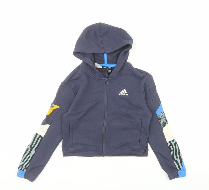 Adidas Girls Blue Full Zip Hoodie 9-10 Years Hooded Sports Top
