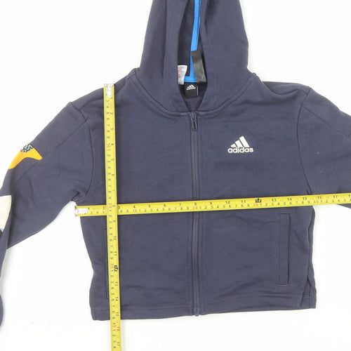 Adidas Girls Blue Full Zip Hoodie 9-10 Years Hooded Sports Top