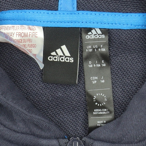 Adidas Girls Blue Full Zip Hoodie 9-10 Years Hooded Sports Top