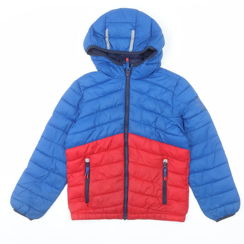 FatFace Boys Blue Red Hooded Puffer Jacket 10-11 Years Lightweight Winter Coat