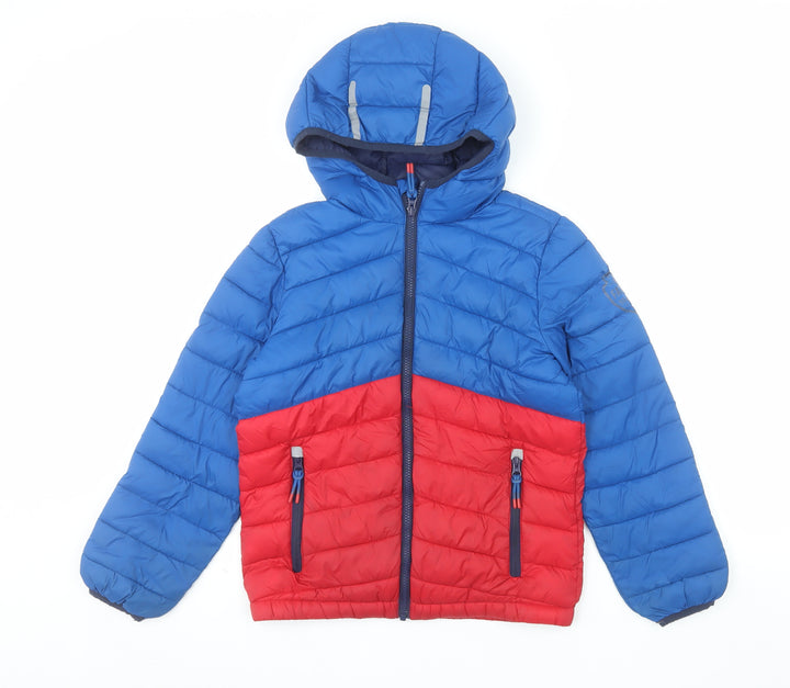 FatFace Boys Blue Red Hooded Puffer Jacket 10-11 Years Lightweight Winter Coat