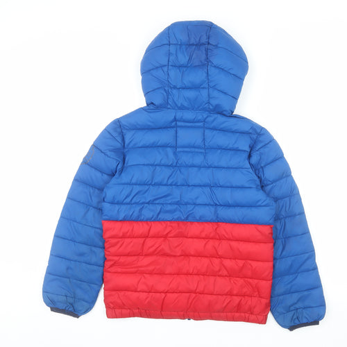 FatFace Boys Blue Red Hooded Puffer Jacket 10-11 Years Lightweight Winter Coat