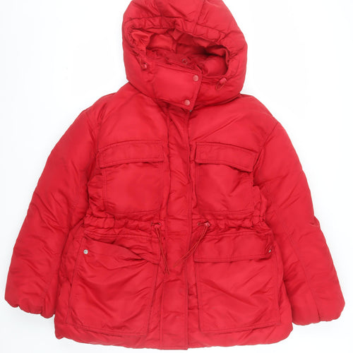 H&M Womens Red Mid-Length Hooded Puffer Jacket Size M