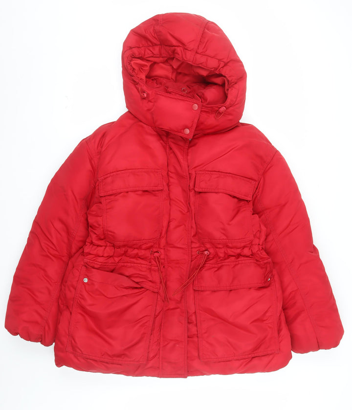 H&M Womens Red Mid-Length Hooded Puffer Jacket Size M